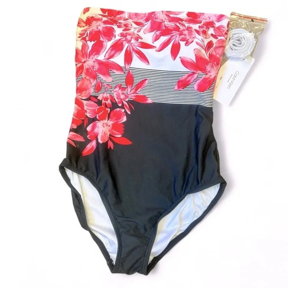 NWT Calvin Klein floral 4-way stretch swimsuit w/separate removable straps sz 4 - Picture 1 of 9
